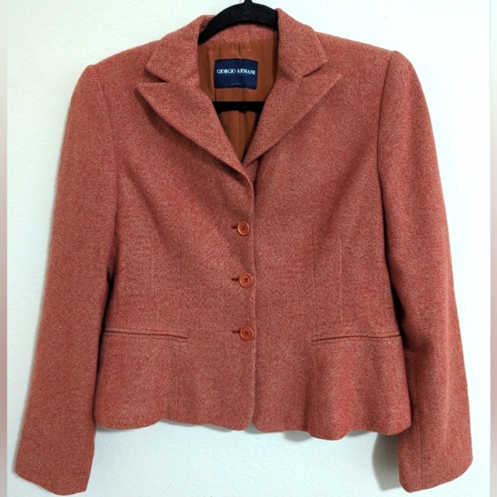 Vintage Giorgio Armani Classico Wool Cashmere Rust Luxury Italian Blazer Jacket